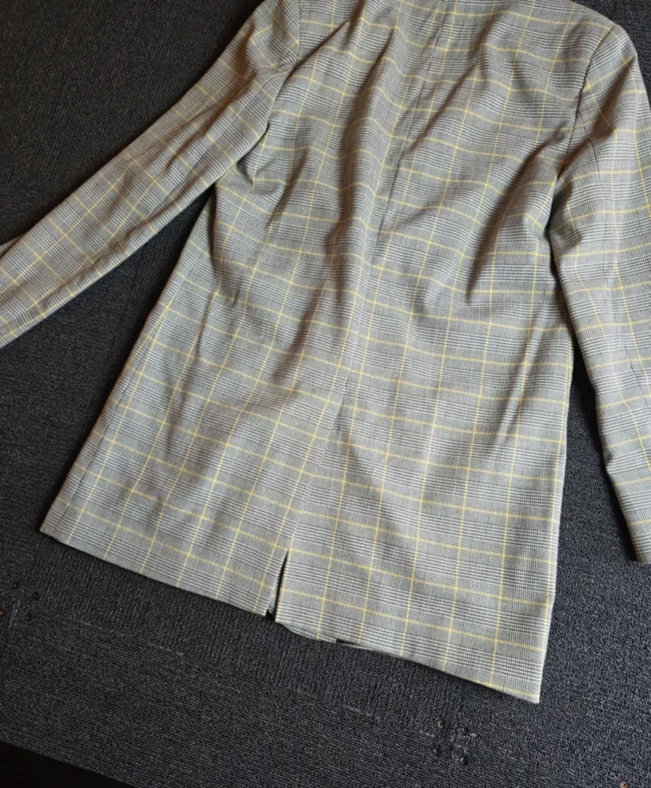 M&S Grey & Yellow Check Oversized Blazer Size 10 – Smart Layering Piece