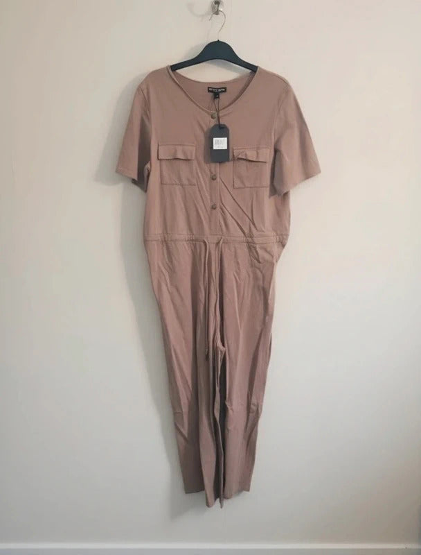 Brave Soul Beige Short Sleeved Jumpsuit Med Size 12 NWT