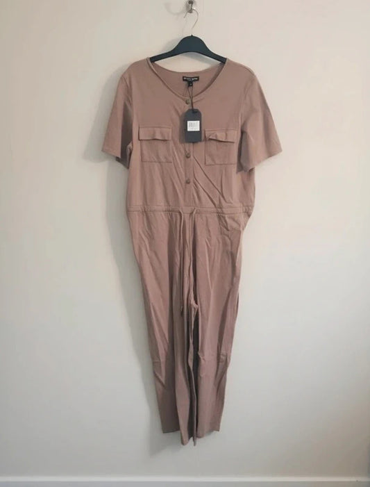 Brave Soul Beige Short Sleeved Jumpsuit Med Size 12 NWT