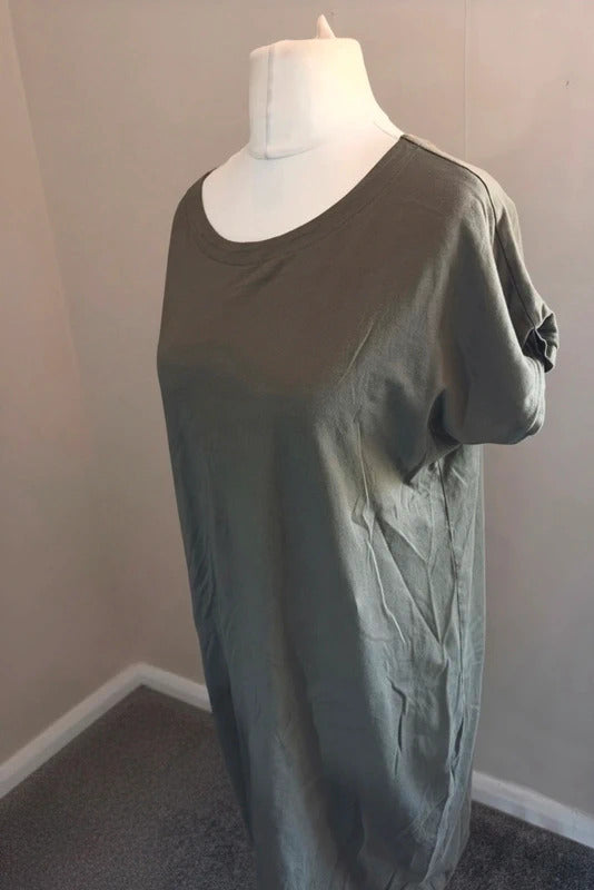 Next Khaki Green Short-Sleeved Casual Knee-Length T-Shirt Dress Size 16