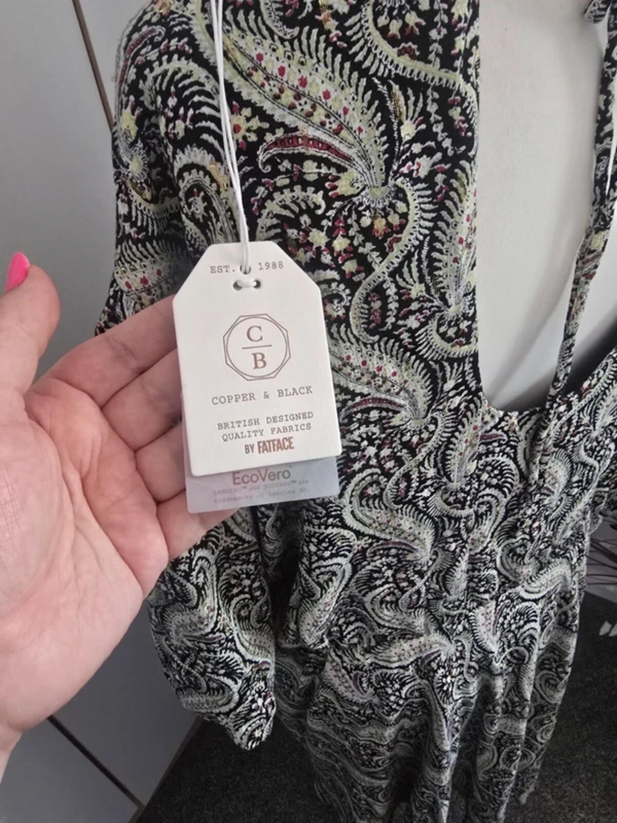 FatFace "Copper & Black" Green Multi Patterned Midi Dress Size 24
