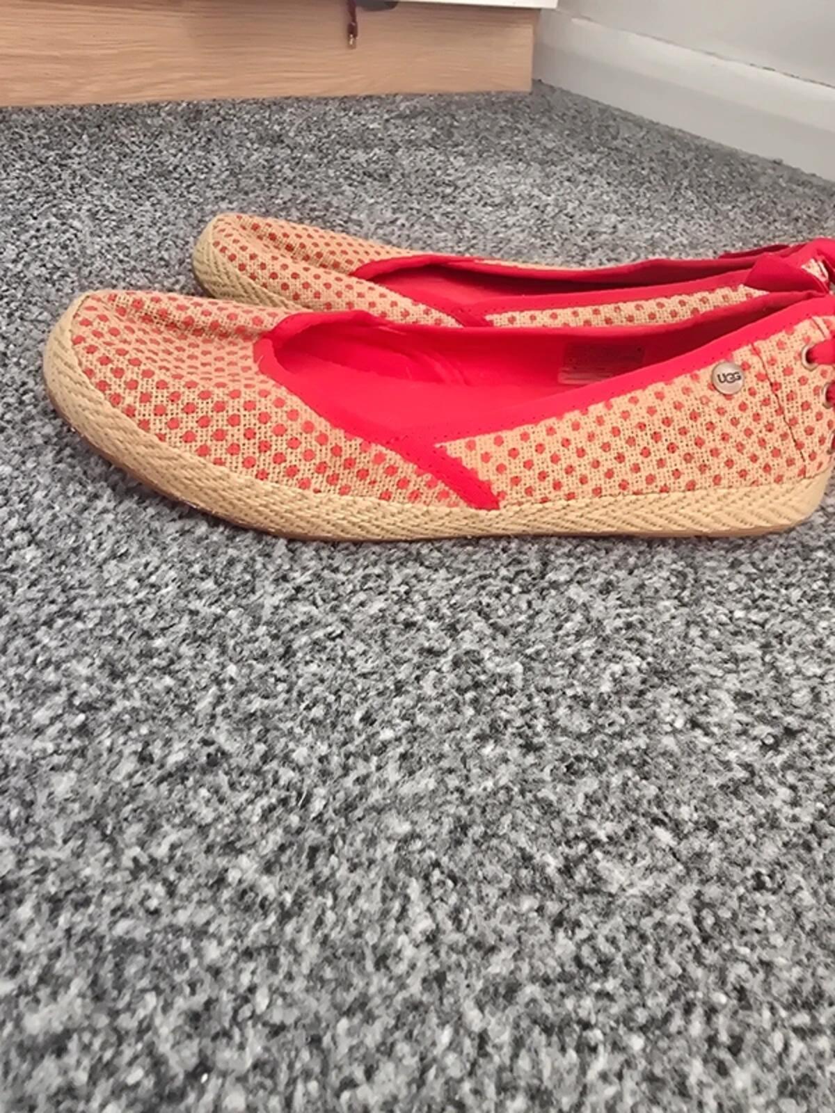 UGG Australia "Indah" Burlap Polka Dot Espadrille Flats pumps Size UK 4.5