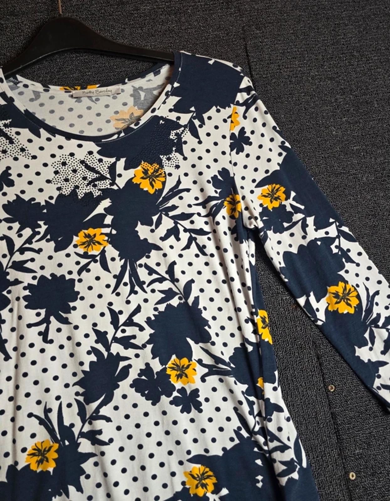 Betty Barclay Floral Polka Dot T-Shirt Navy White Yellow Size 12