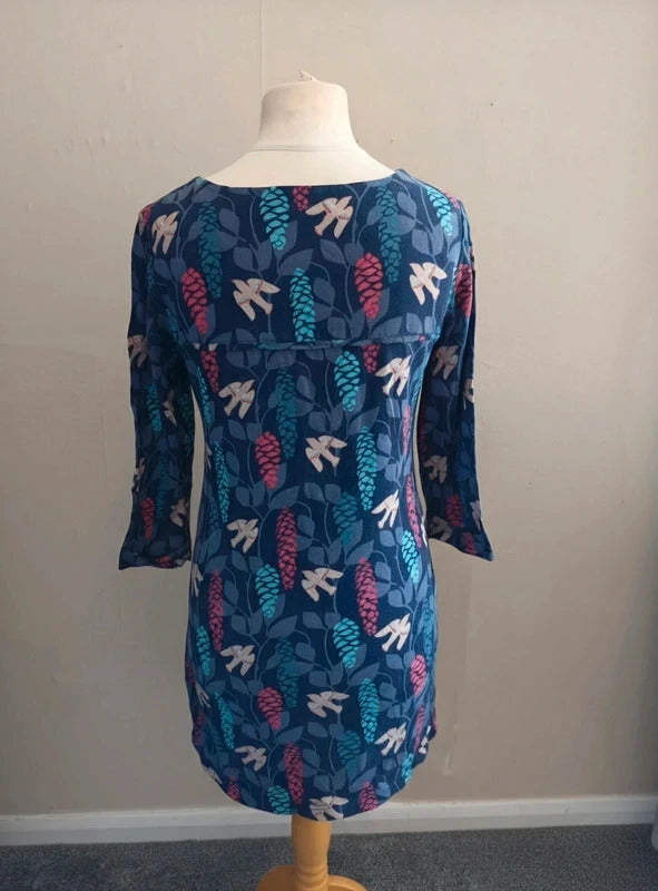 Lily & Me Navy Bird & Botanical Print Tunic Dress Size 10