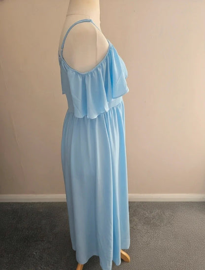 Shein Women's Pale Blue Cold-Shoulder Maxi Formal Dress L (Size 12-14)