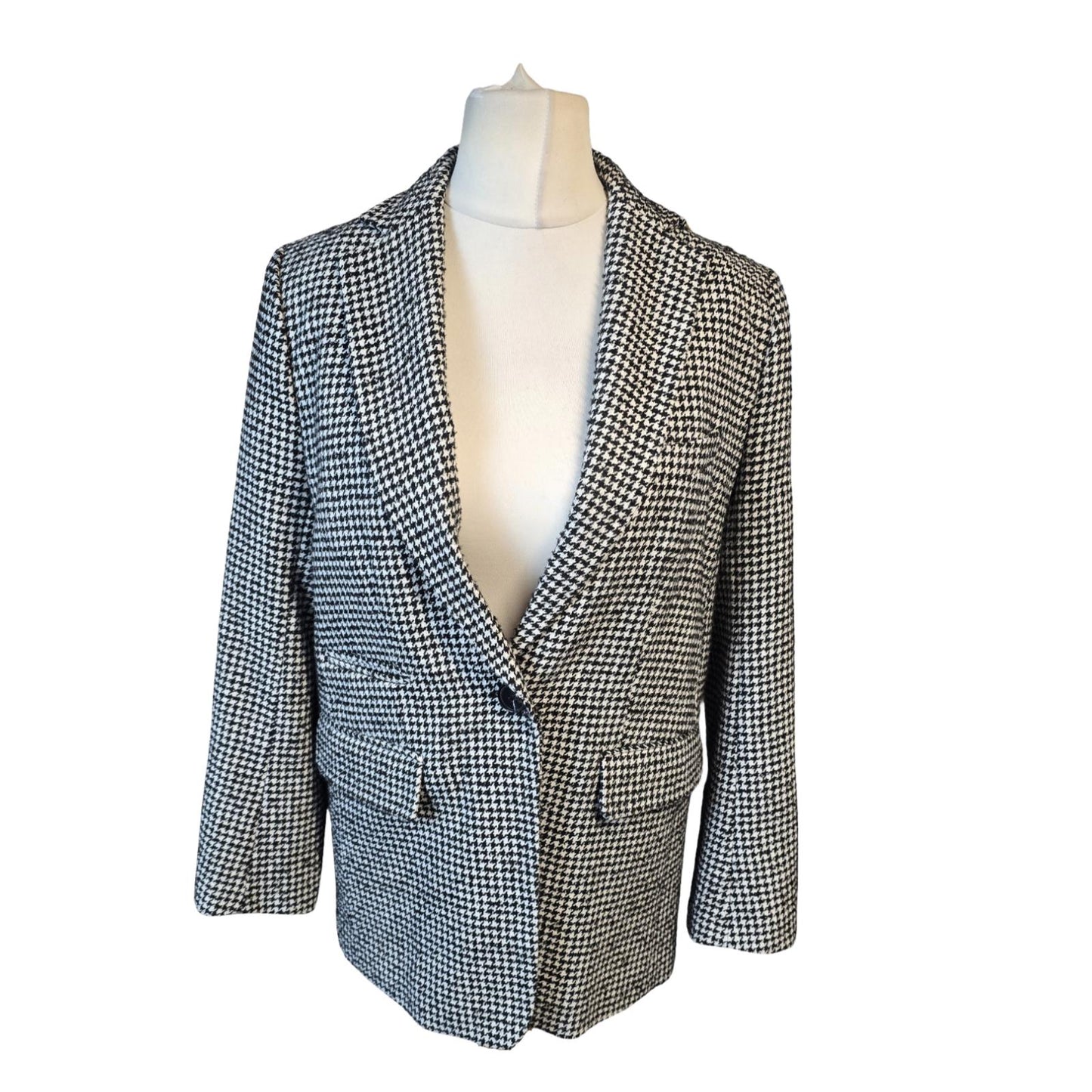 Topshop Blazer Black & White Size 12 Houndstooth Smart Causal