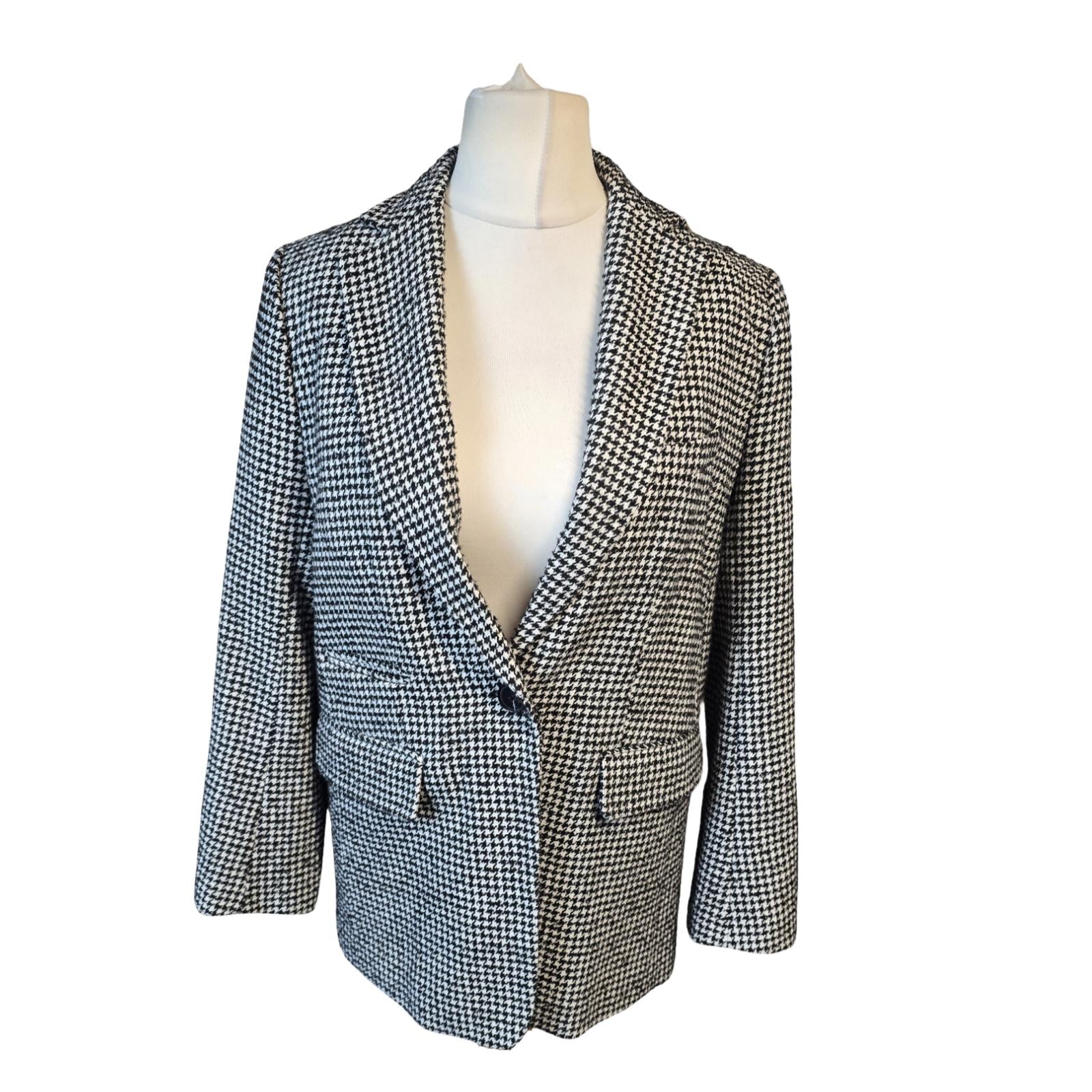 Topshop Blazer Black & White Size 12 Houndstooth Smart Causal