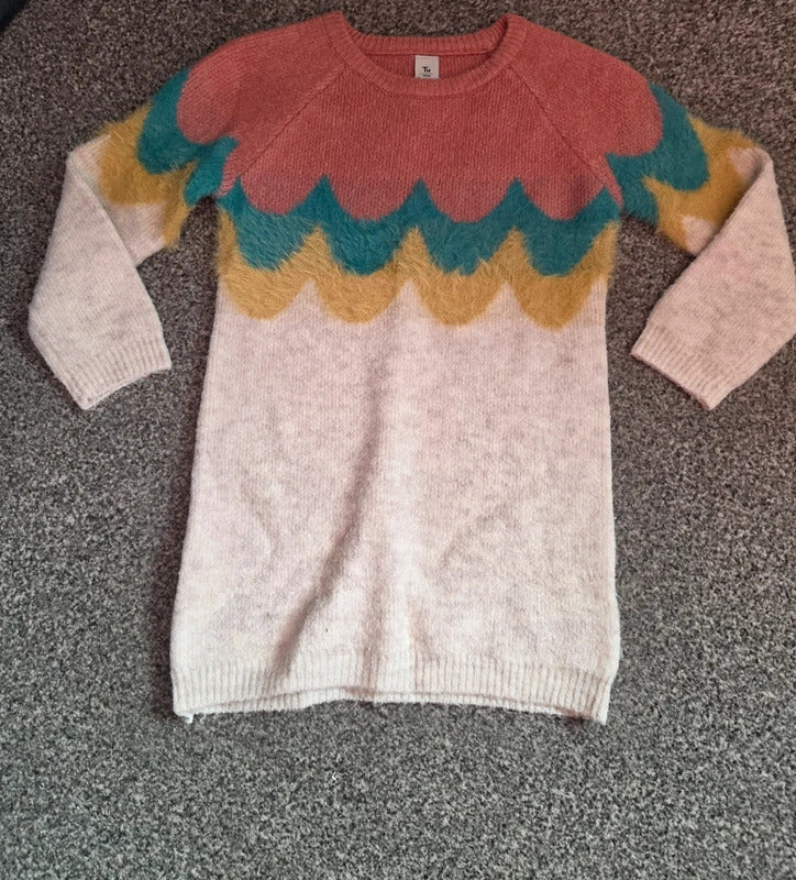 Tu Girls Colour-Block Scallop Knit Jumper Dress 2-3years