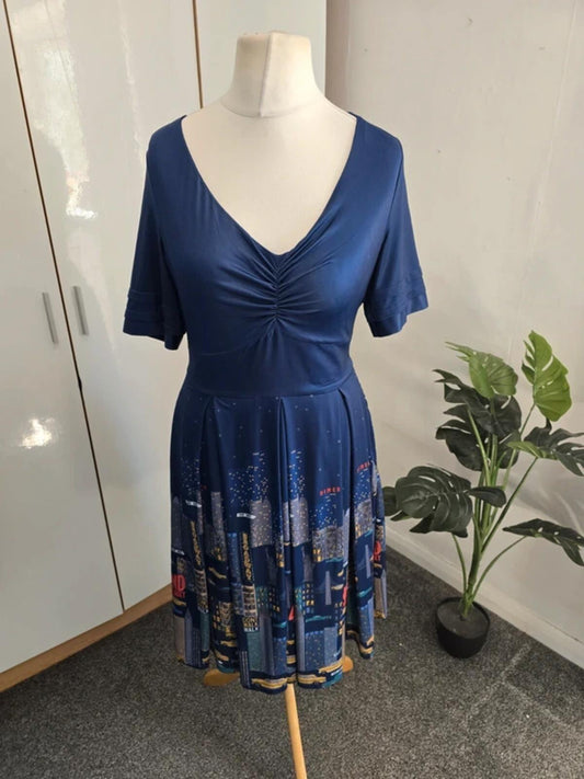 Lindy Bop Navy 'NYC 42nd Street' Retro Midi Dress Size 10