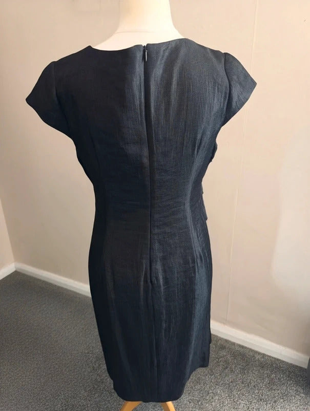M&Co Boutique Black Ruffled V-Neck Dress with Gem Detail Size 14