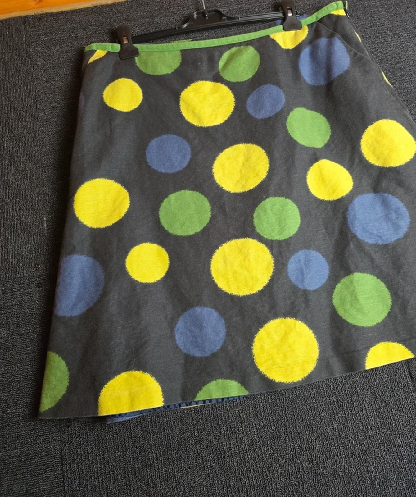 Laura Ashley Polka Dot A-Line Skirt Grey Yellow Green Blue Size 20