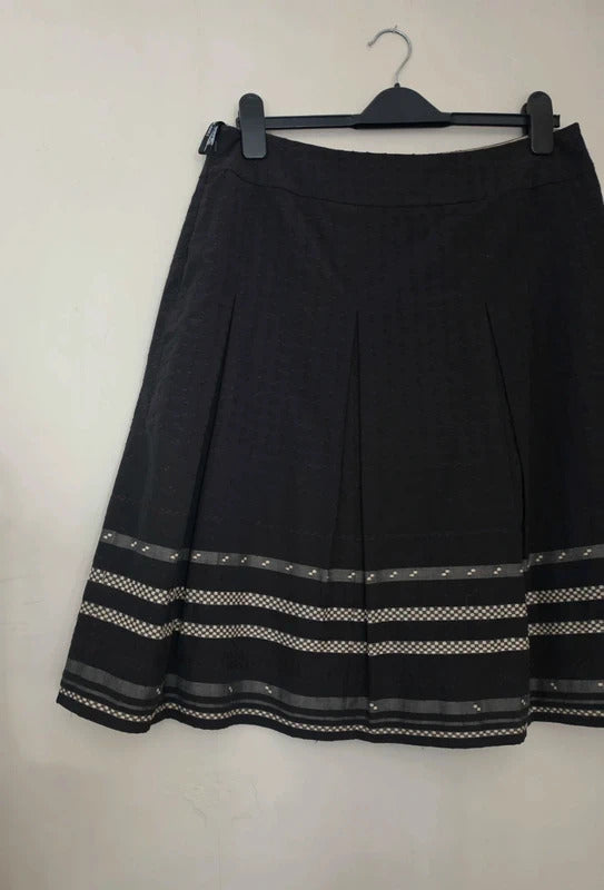 Planet Women's Black & Beige Textured Pleated A-Line Midi Skirt Size 12