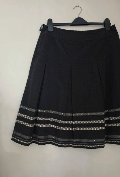 Planet Women's Black & Beige Textured Pleated A-Line Midi Skirt Size 12