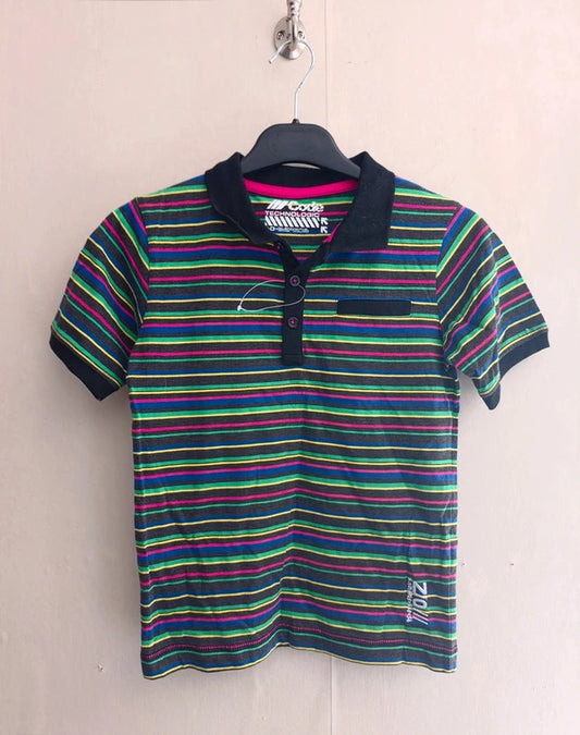 Matalan Boys Multicoloured Striped Short Sleeve Polo Shirt – 6–7 Years – New Without Tags