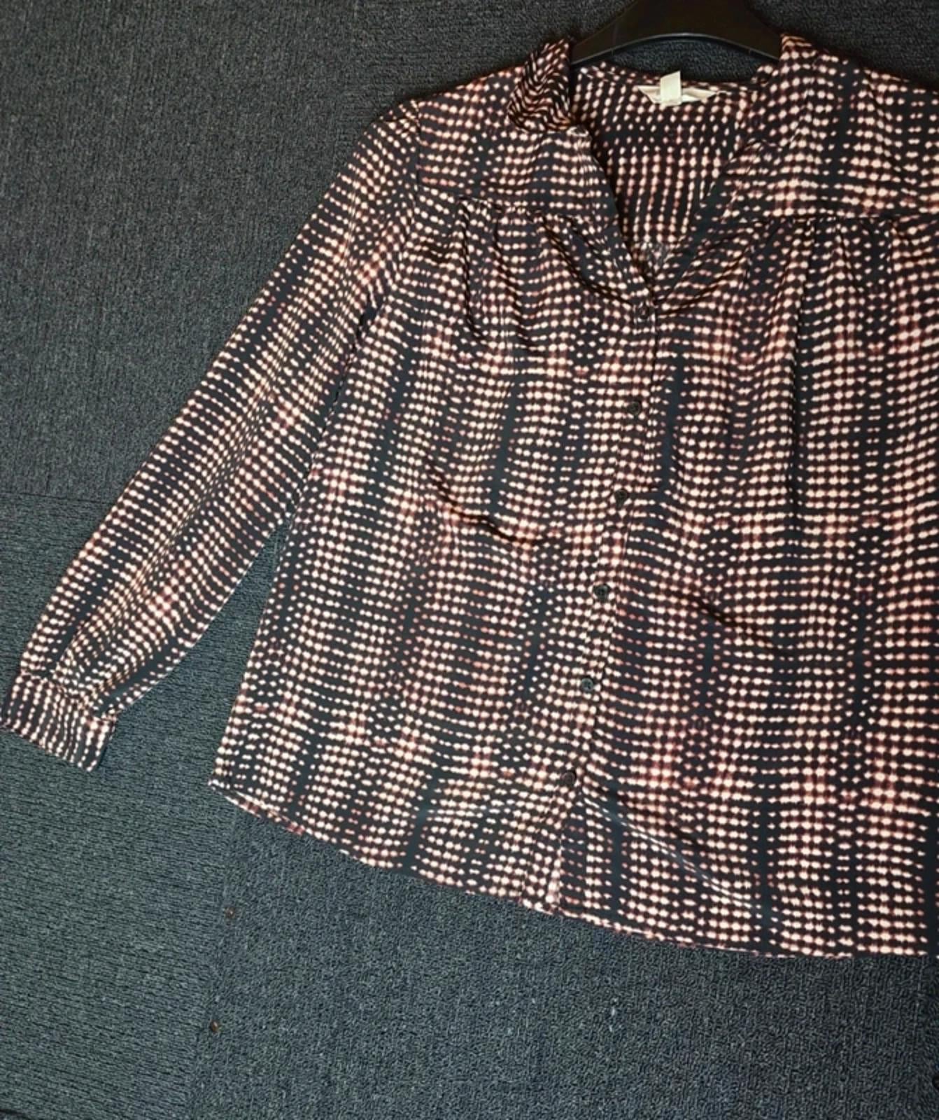 Per Una black, burgundy & white oversized patterned blouse size 10