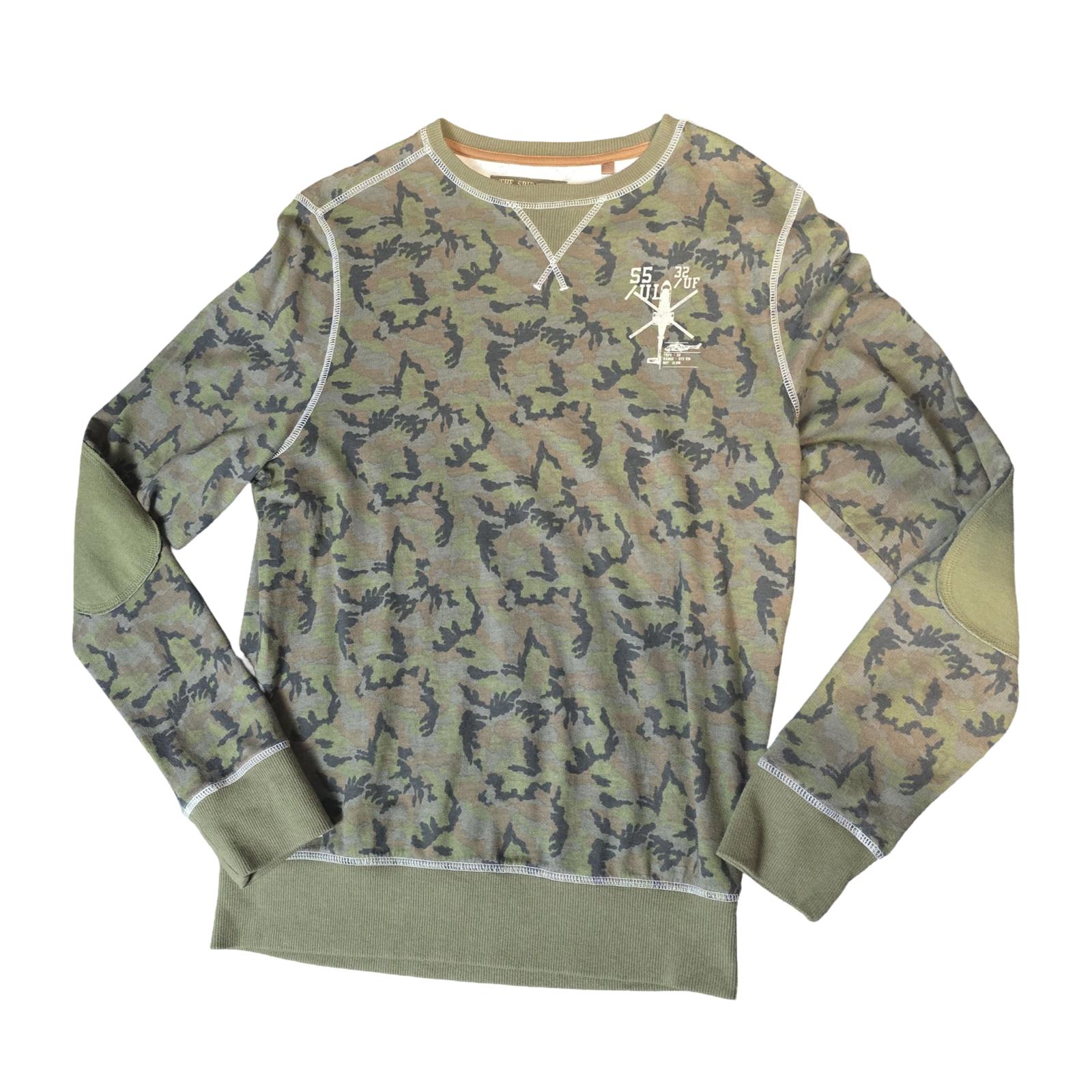Next Boys Khaki Camouflage Jumper Long Sleeve Elbow Patches Age 16