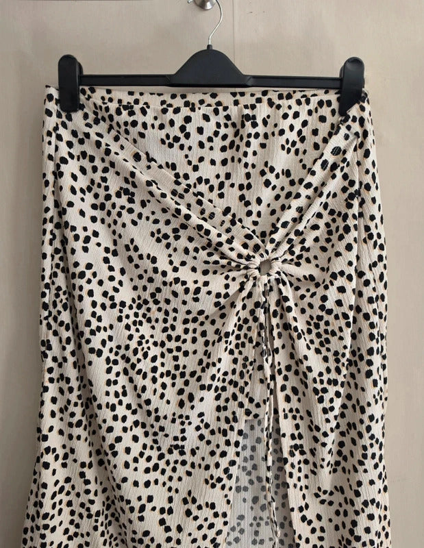 George Cream & Black Animal Print Ruched Front Front-Slit Midi Skirt Size 20