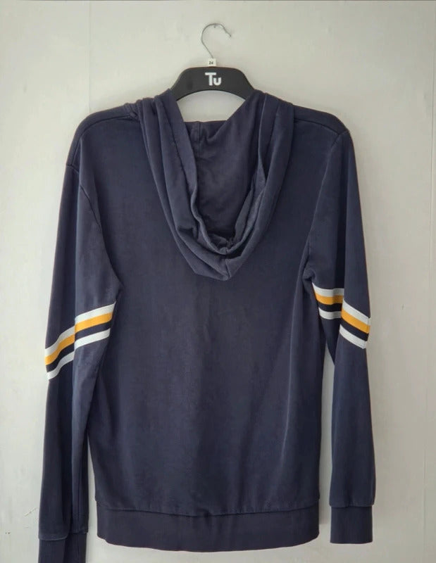 Mens Jack & Jones Navy Zip Up Hoodie Yellow White Stripe Size M