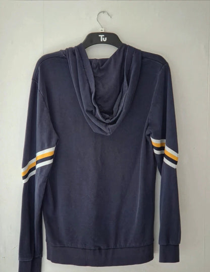 Mens Jack & Jones Navy Zip Up Hoodie Yellow White Stripe Size M