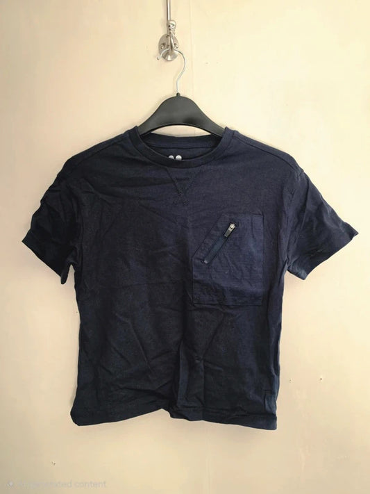 Very Boys Dark Navy Blue Short Sleeve T-Shirt With Front Zip Pocket Age 6 Years