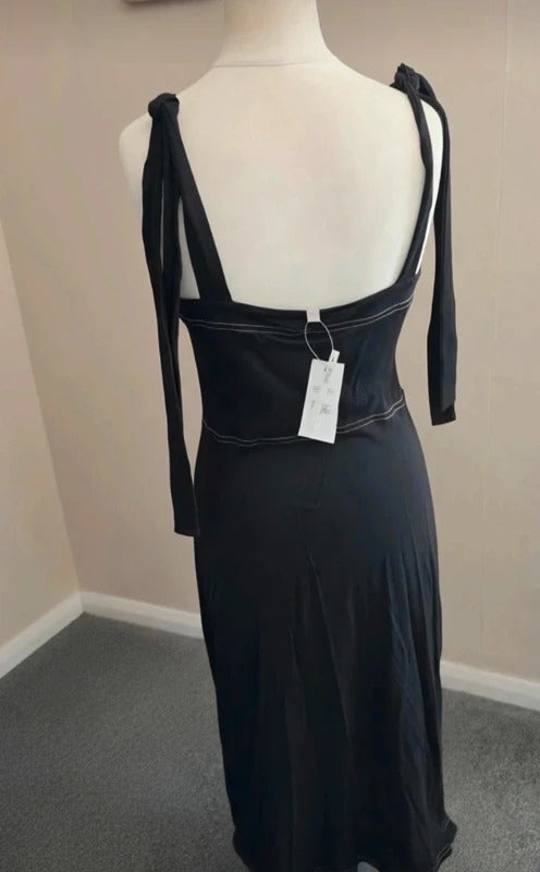 ASOS Black Embroidered Cotton Midi Dress NWT Size 12