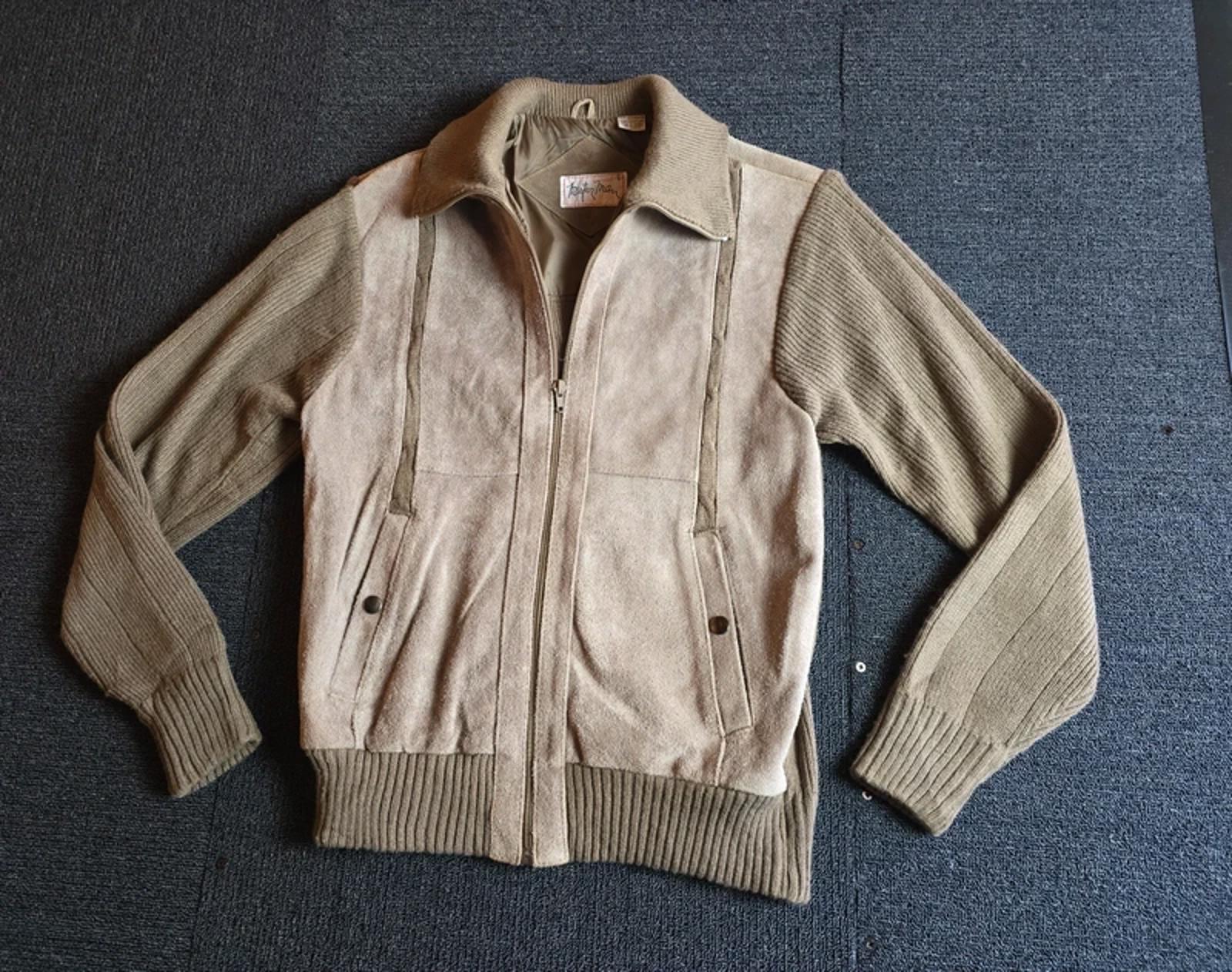 Mister Man Vintage Leather & Knit Jacket Beige Light Brown 80s 90s Zip
