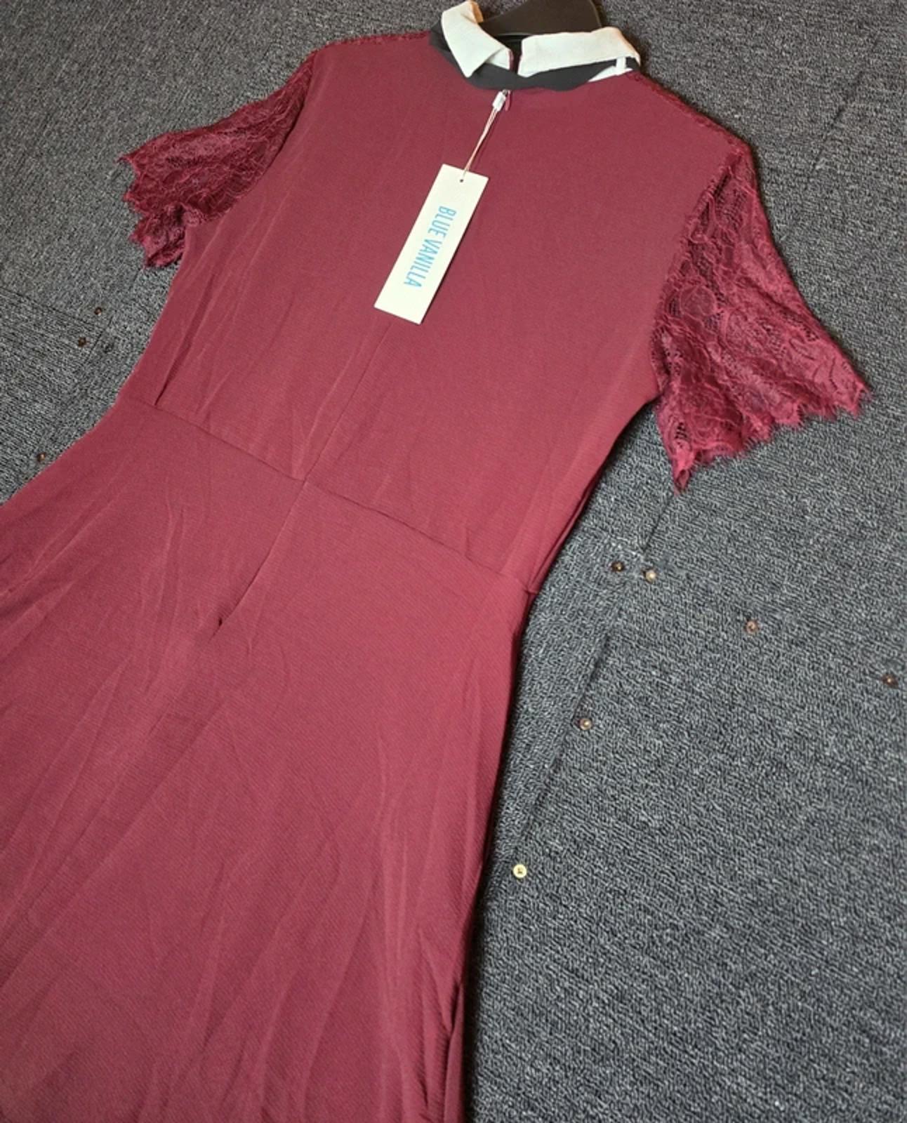 Blue Vanilla Dress Burgundy Size 12 Lace Collar Work Occasion NWT