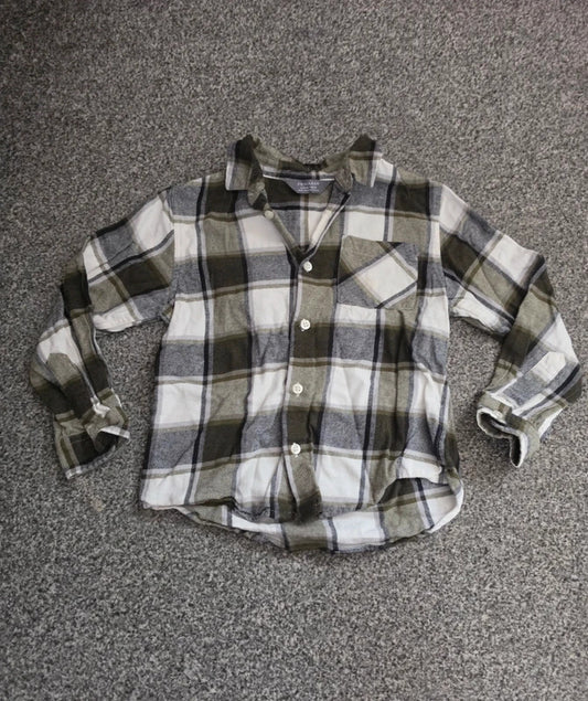 Primark Boys Green & White Check Long Sleeve Flannel Shirt Age 5-6 Years