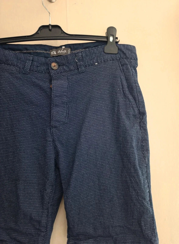 Primark Mens Navy & White Patterned Cotton Blend Chino Shorts Size W34