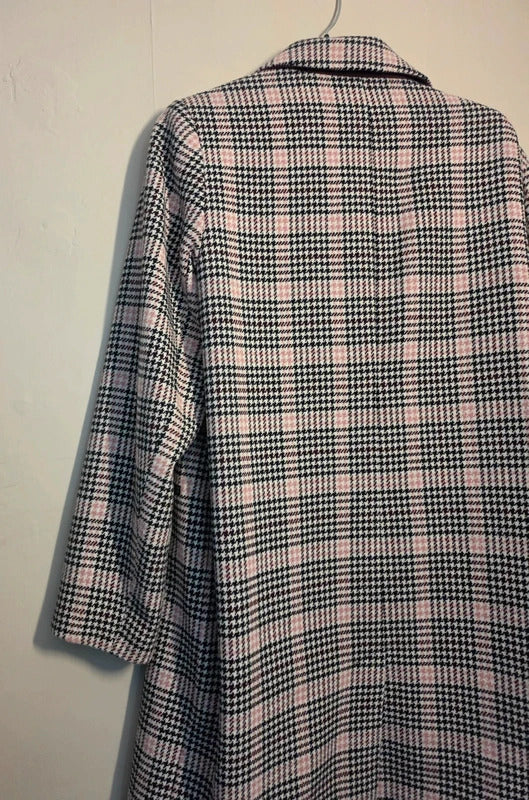 F&F Black Pink & White Checked Tweed Longline Blazer Coat Size 16