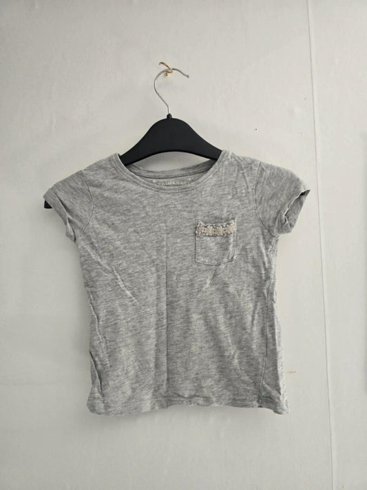 Primark Girls Grey Marl Lace Pocket T-Shirt 2-3 Years