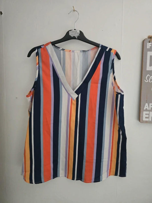Shein Multicoloured Striped Vest Top Large Size 12-14