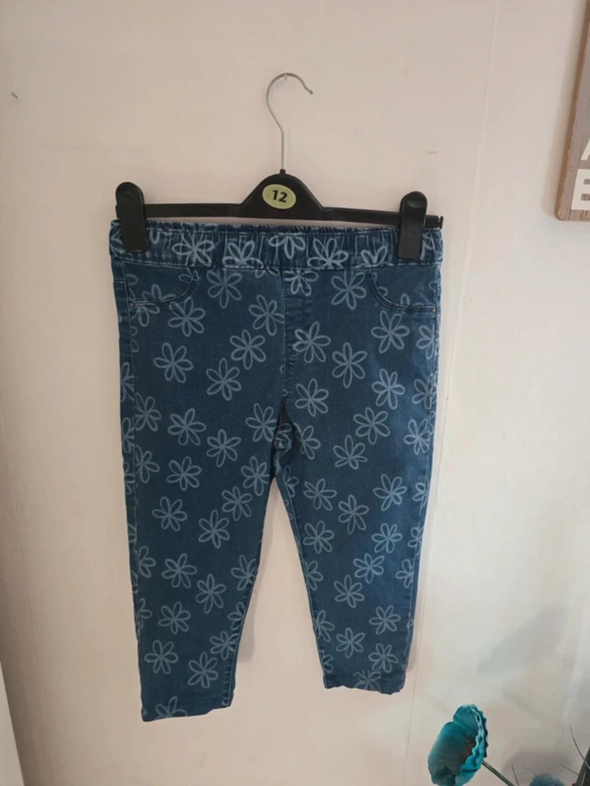 F&F Girls Blue Floral Cropped Jeans Size Age 13-14 Years