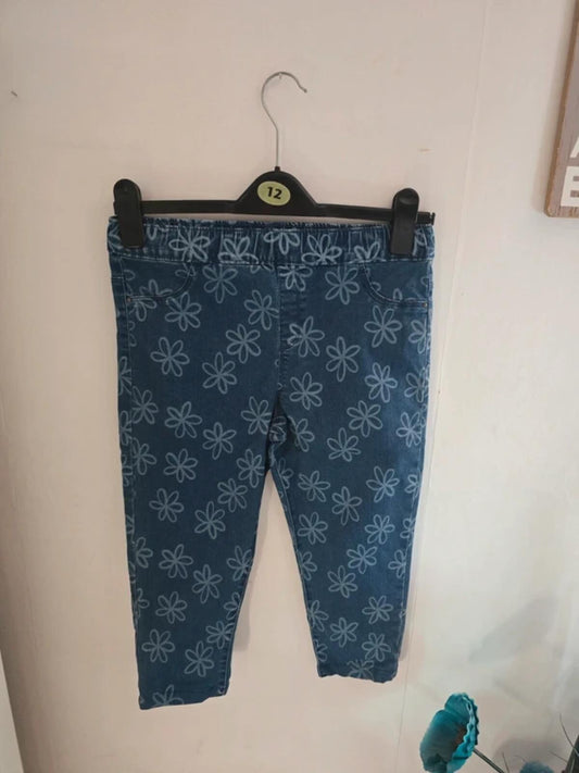 F&F Girls Blue Floral Cropped Jeans Size Age 13-14 Years