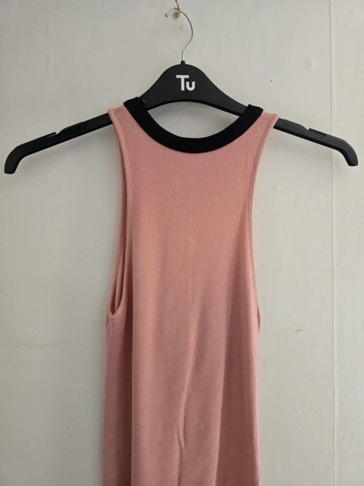 Zara Pink & Black Graphic Stripe High Neck Bodycon Vest Top M Size 10-12