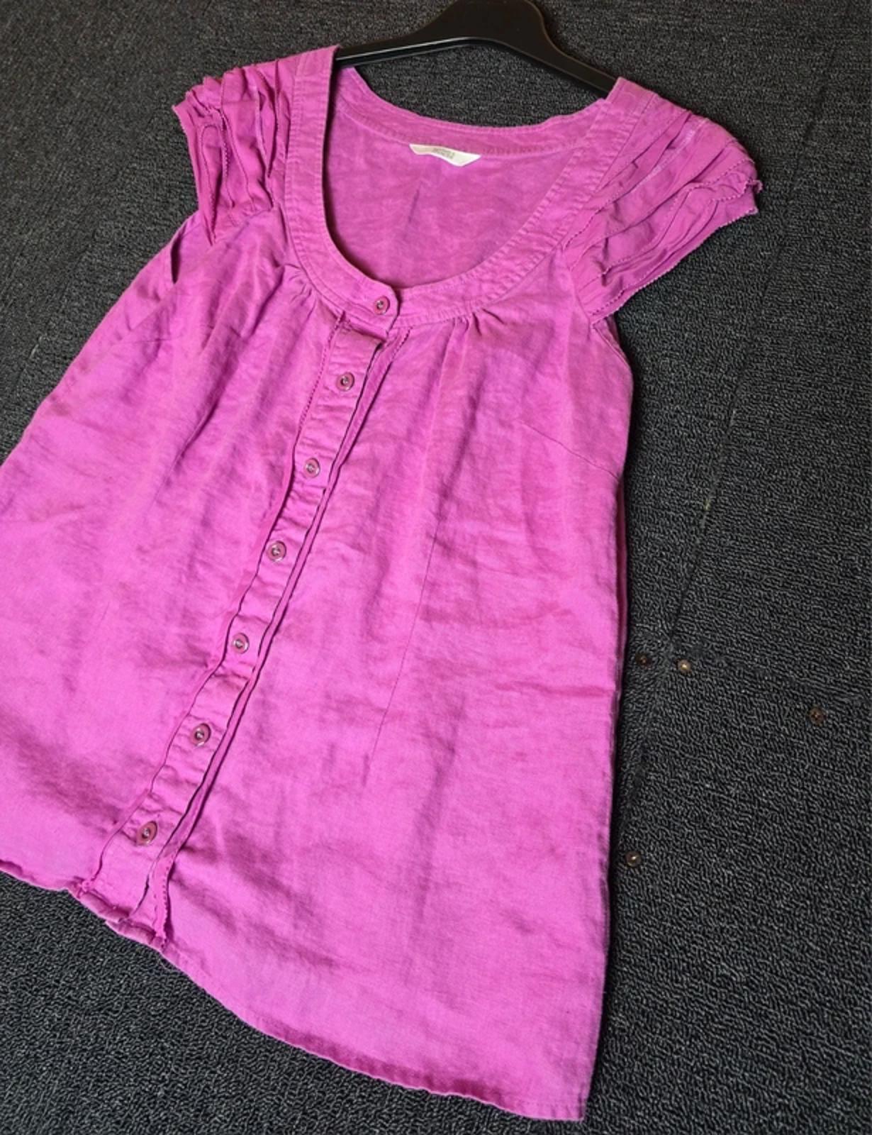 Pink short sleeved t-shirt 100% linen button front size 12 Marks & Spencer