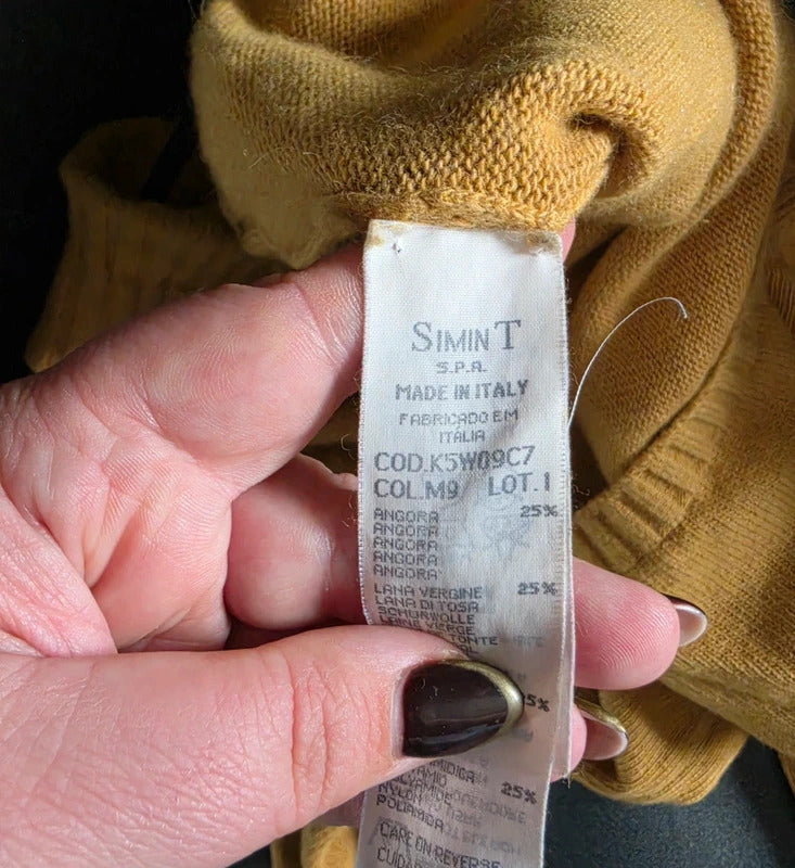 Vintage Armani Jeans Mustard Yellow Angora Wool Knit Jumper Made in Italy