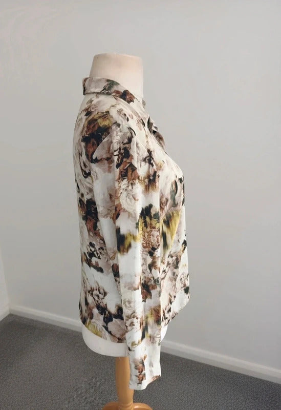 Limited Edition Cream Multicoloured Abstract Floral Print Blouse Size 14