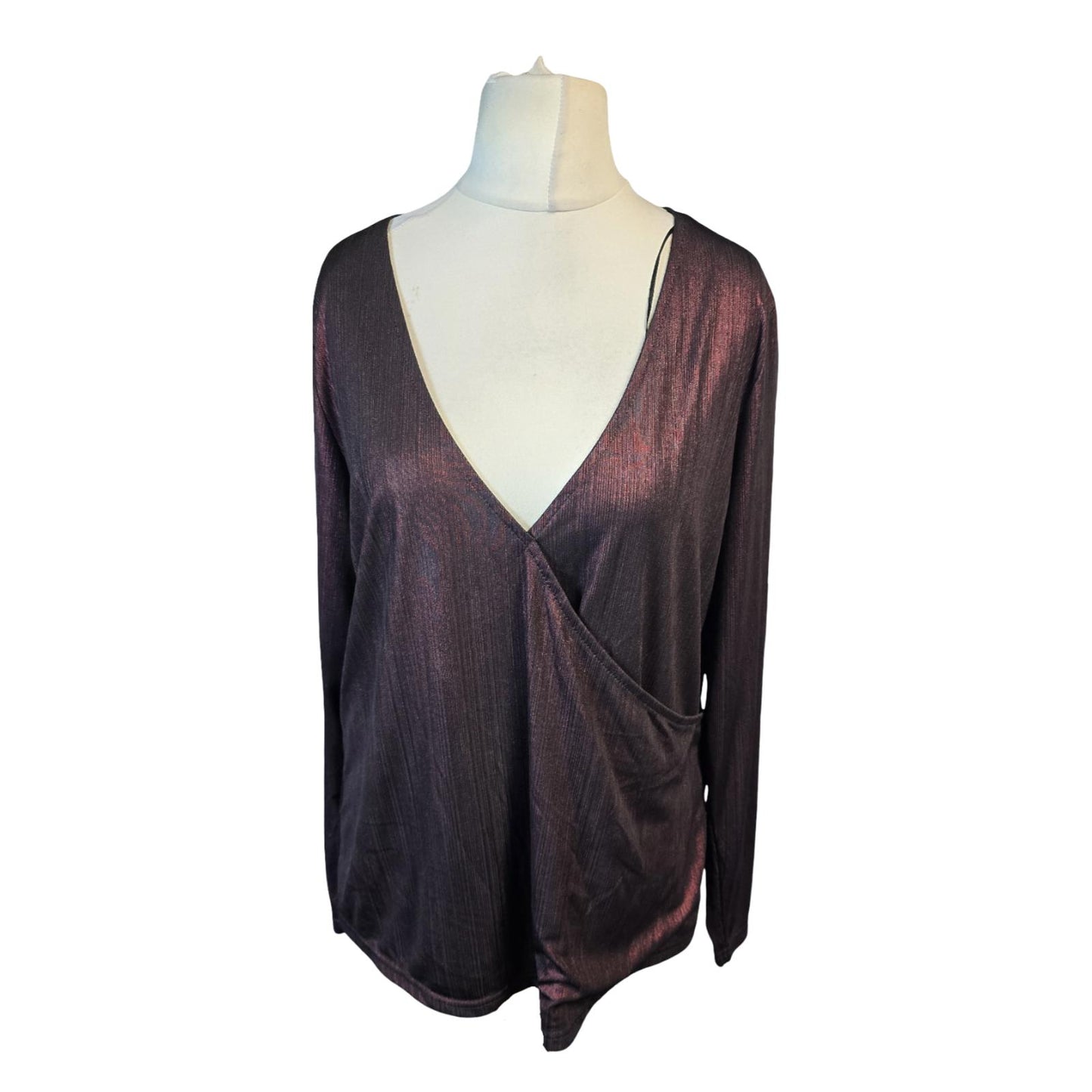 Burgundy Metallic Wrap Top Size 16-18 Partywear Bodyflirt