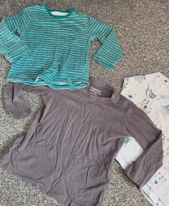 Bundle 3x Baby Long Sleeve Tops Tu Dunnes Lupilu 6-9 Months Striped Plain Bear