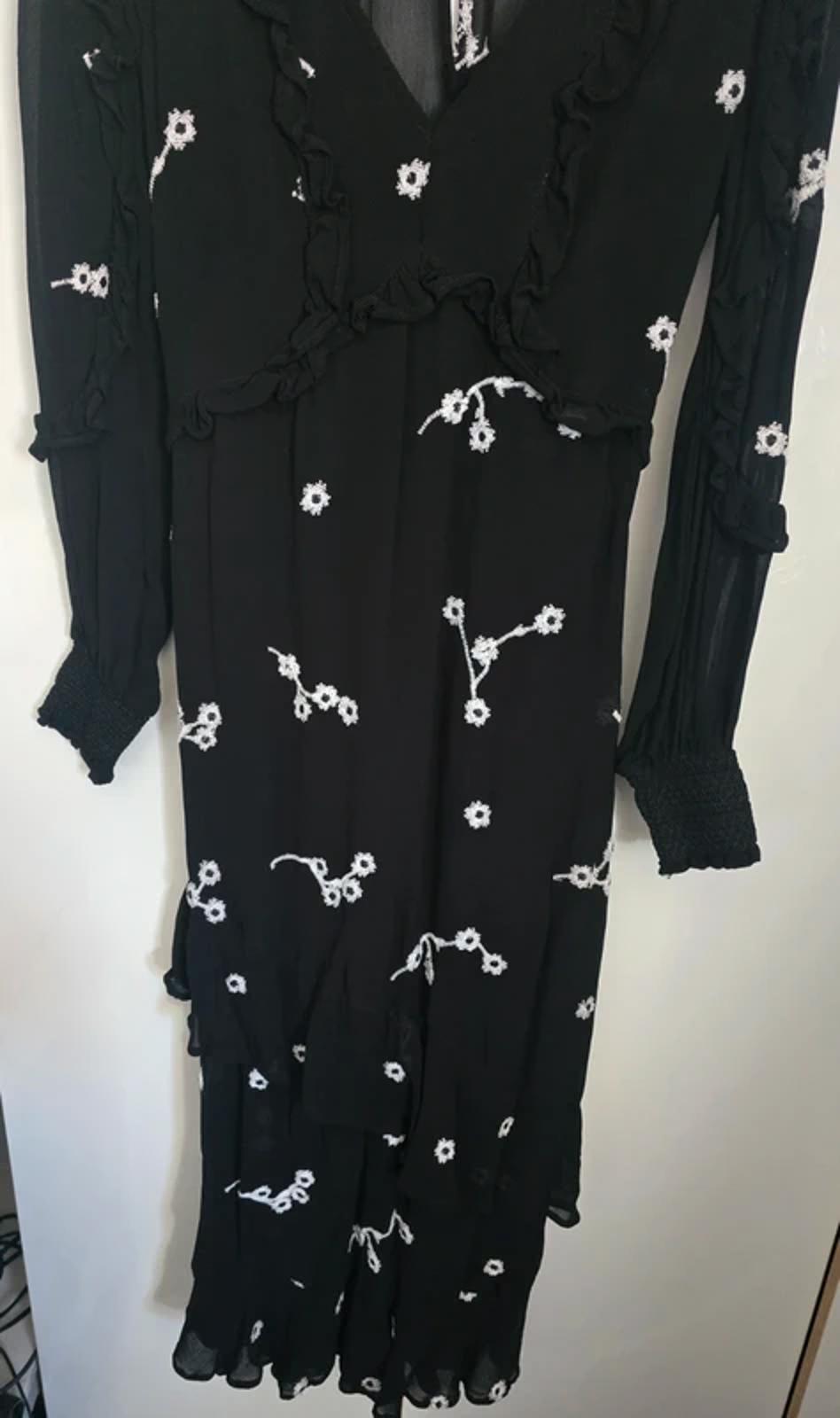 River Island Black & White Floral Frill Midi Dress – Size 8