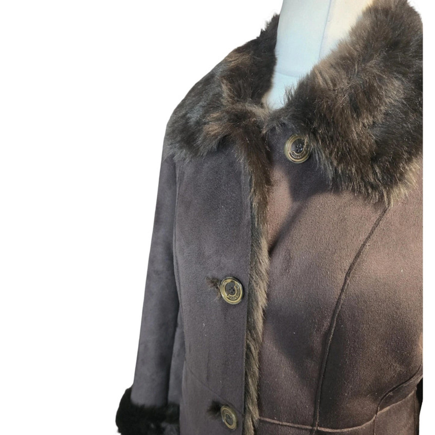 Dennis by Dennis Basso Long Faux Fur Coat Brown Size S Winter