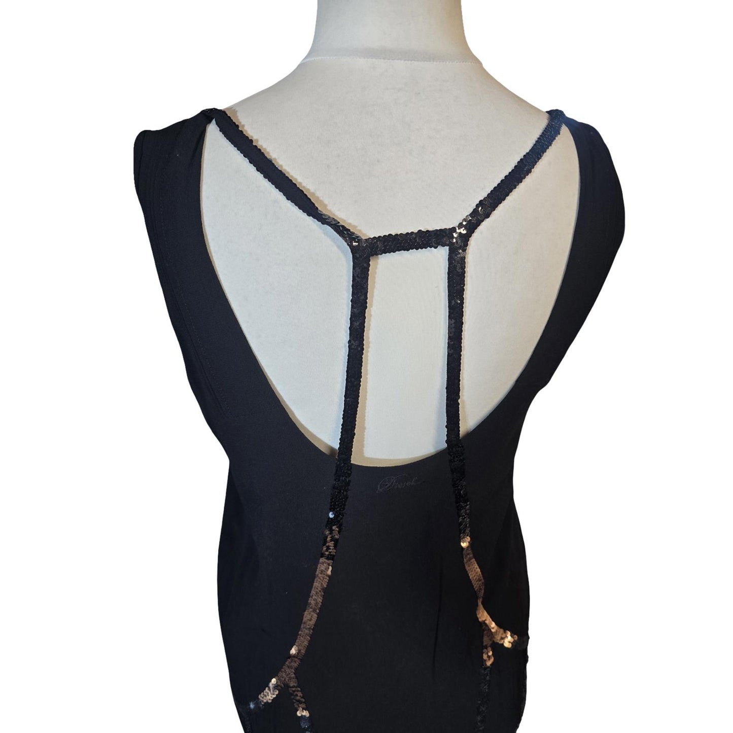 Y2K Diesel Black & Bronze Sequin Sleeveless Dress – Size M – 2000s