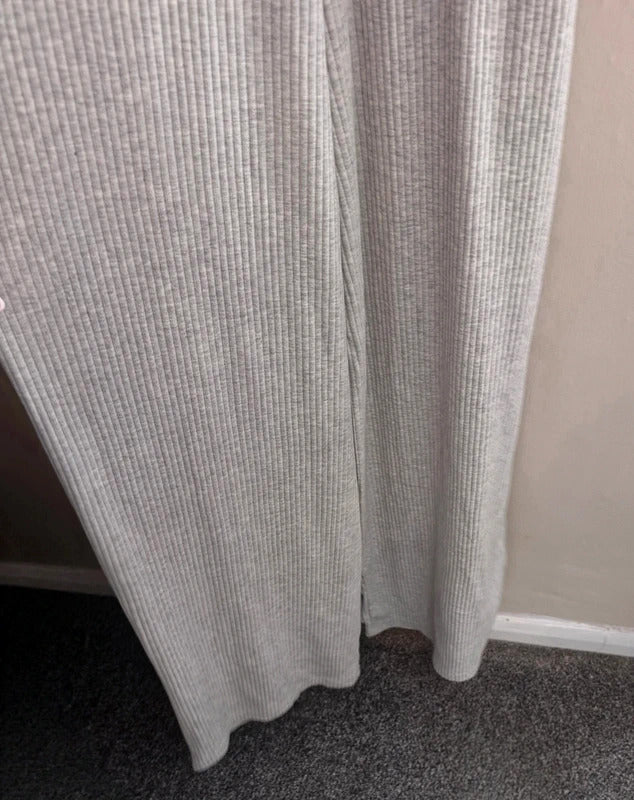 Long Tall Sally Light Grey Ribbed Flared Full-Length Jumpsuit Size 14 New