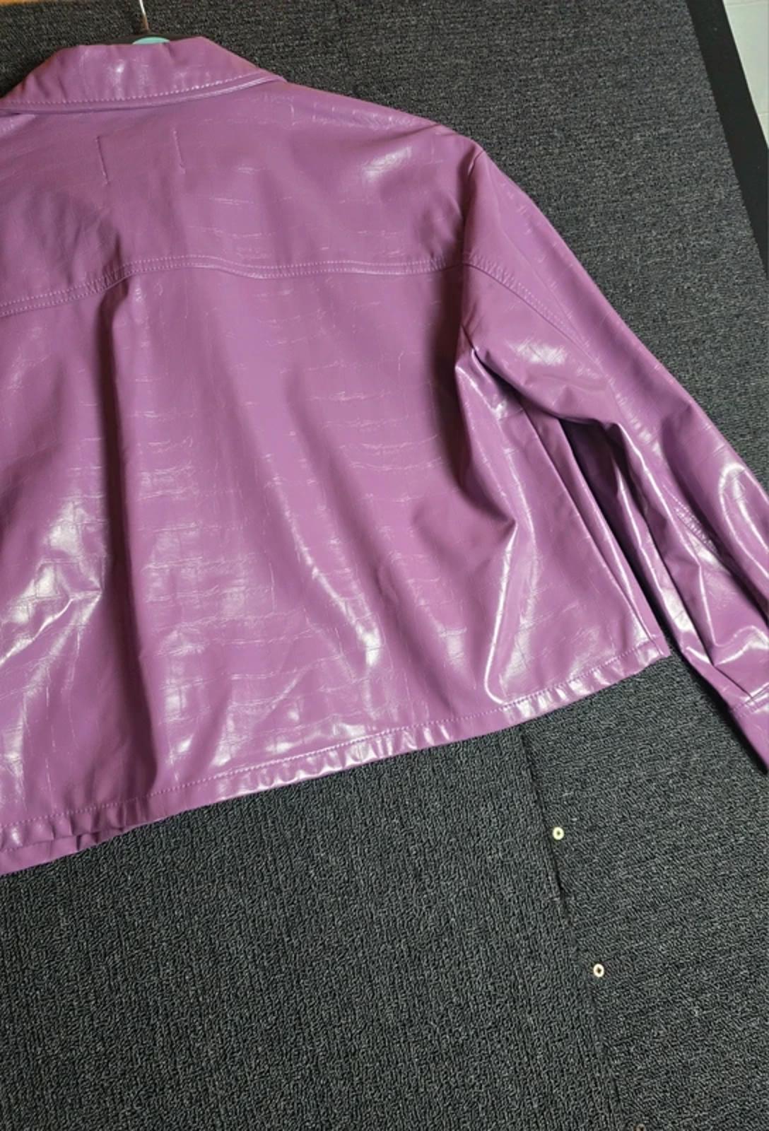 ONLY Faux Leather Jacket Lilac M Size 12-14 Boxy Cropped Fit Causal