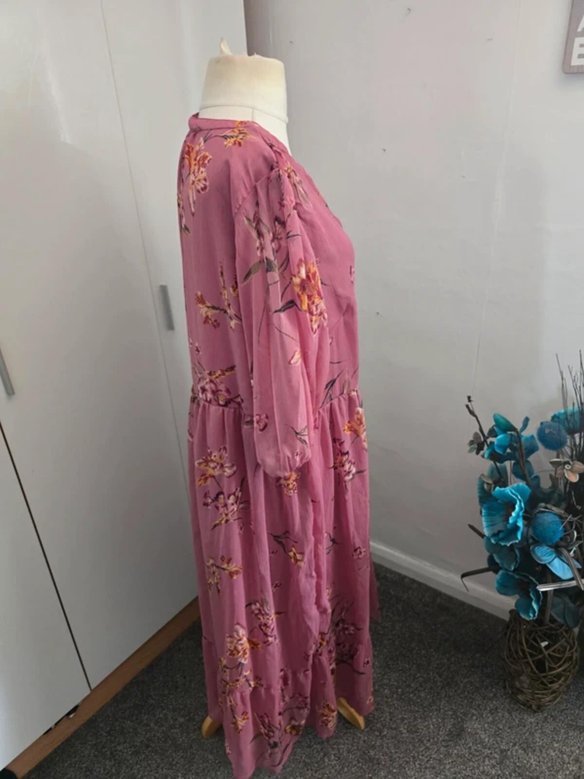 Bonmarché Pink Floral Midi Maxi Dress Size 18