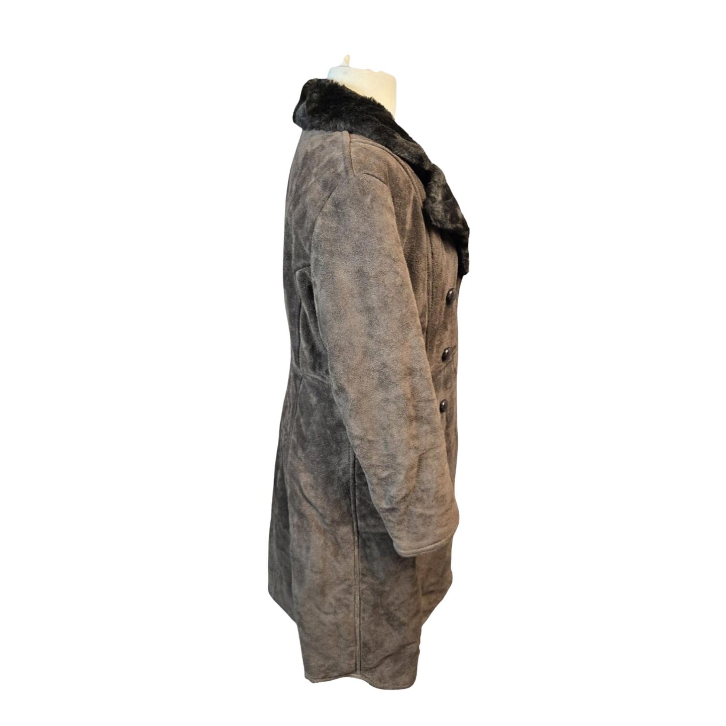 Vintage 1960s/1970s Leather & Suede Coat Brown Made in England Faux Fur Lined