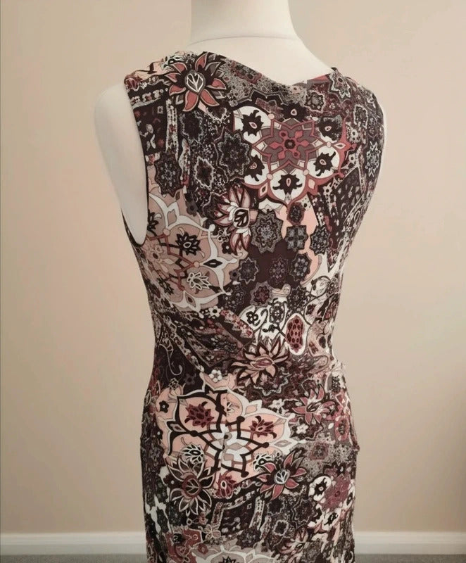Etam Y2K Ladies Brown & Burgundy Patterned Midi Dress