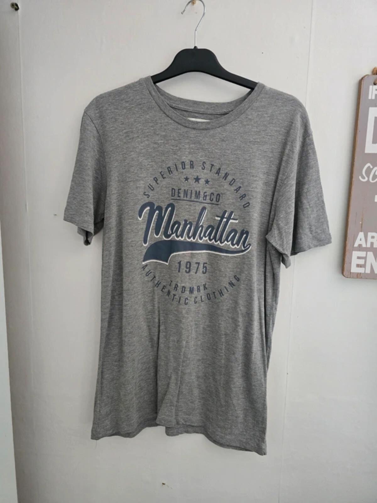 Stock & Hank Men's Grey Manhattan Graphic Crew Neck T-Shirt Size Medium