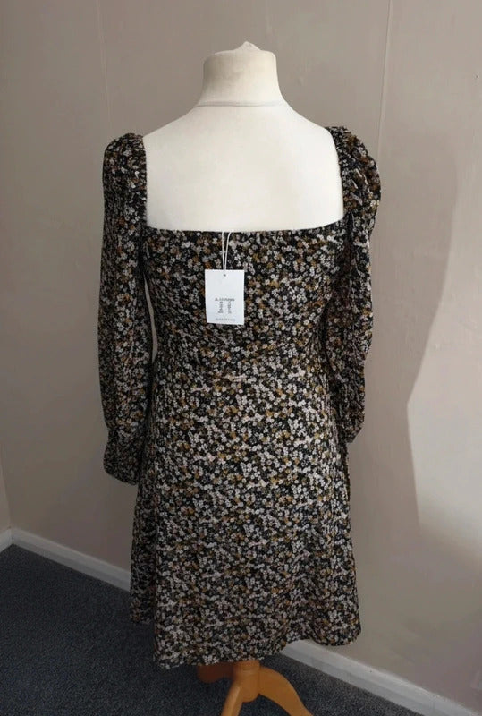 Anotherlook Black & Beige Off The Shoulder Flared KneeLength Dress Size 12 (NWT)